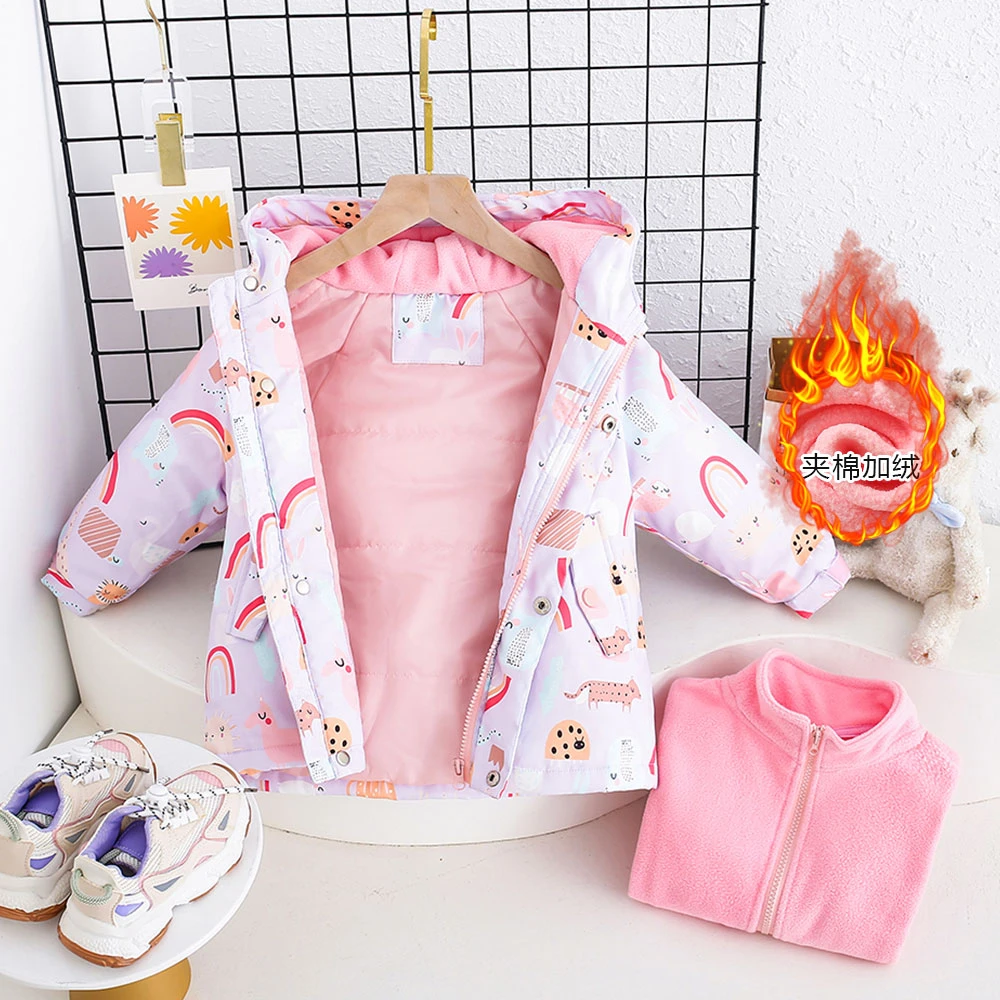 儿童冲锋衣两件套新款夹棉防风中大童三合一加厚秋冬