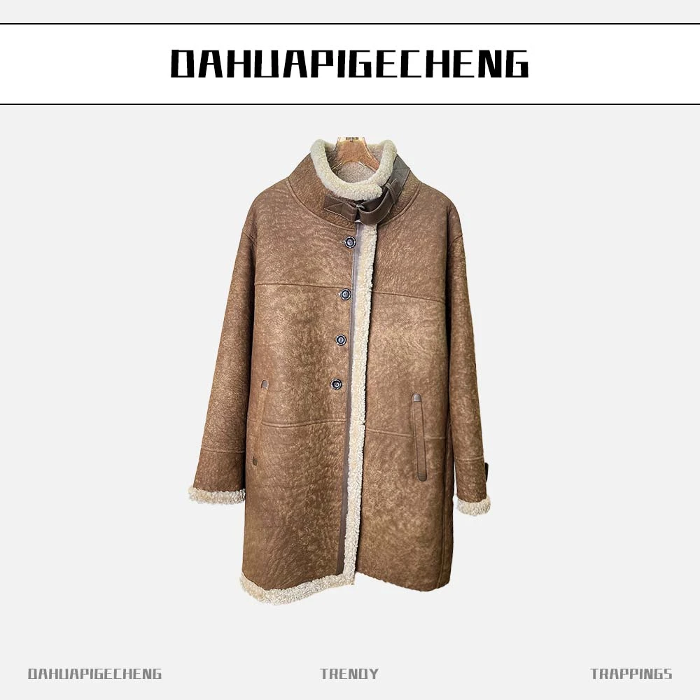 羊羔毛冬季新款立领皮毛一体外套女长款羊毛加厚款24120