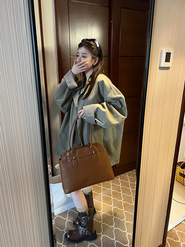 VUMP气氛图书馆双面可穿黑白格高品质宽松慵懒风衣外套春秋季新款