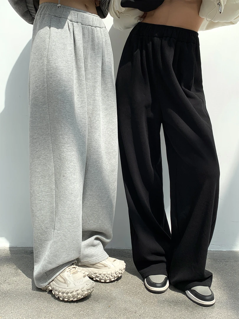 VUMP松紧腰棉感加绒裤子女冬季宽松显瘦阔腿直筒休闲卫裤垂感韩版