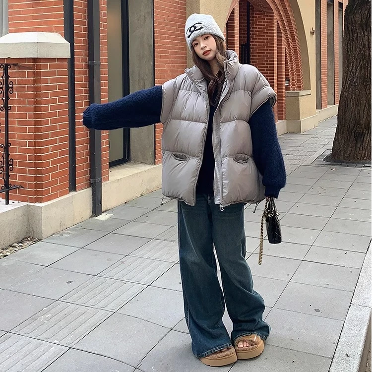VUMP 立领羽绒马甲女秋冬季2024新款宽松白鸭绒面包马夹外套保暖