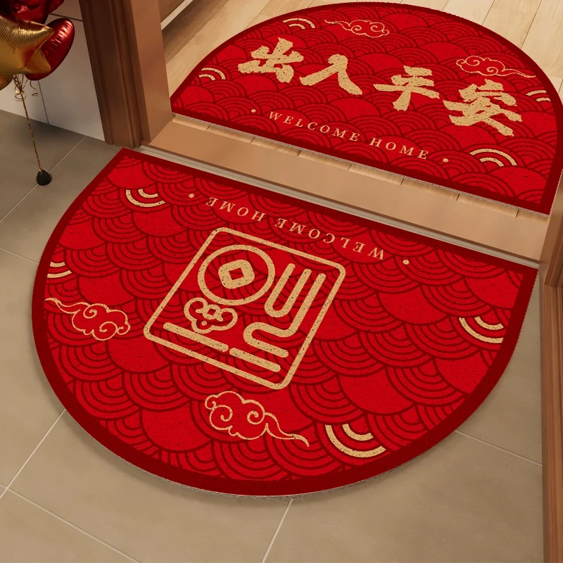 红色半圆入户门丝圈地垫家用大门口防滑可裁剪门垫新款门外脚垫子