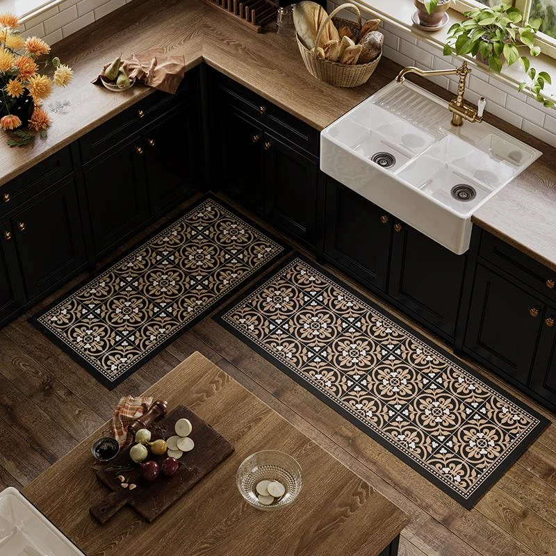 中古法式复古厨房长条地垫防滑吸水家用卫生间门口硅藻泥脚垫