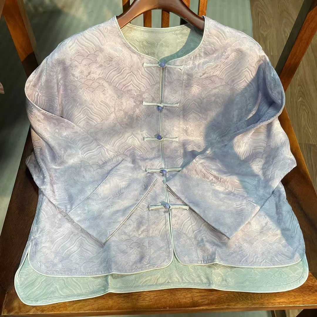 锦丝院【淡紫】手工宋锦国风系列重工双面双穿时尚外套661811