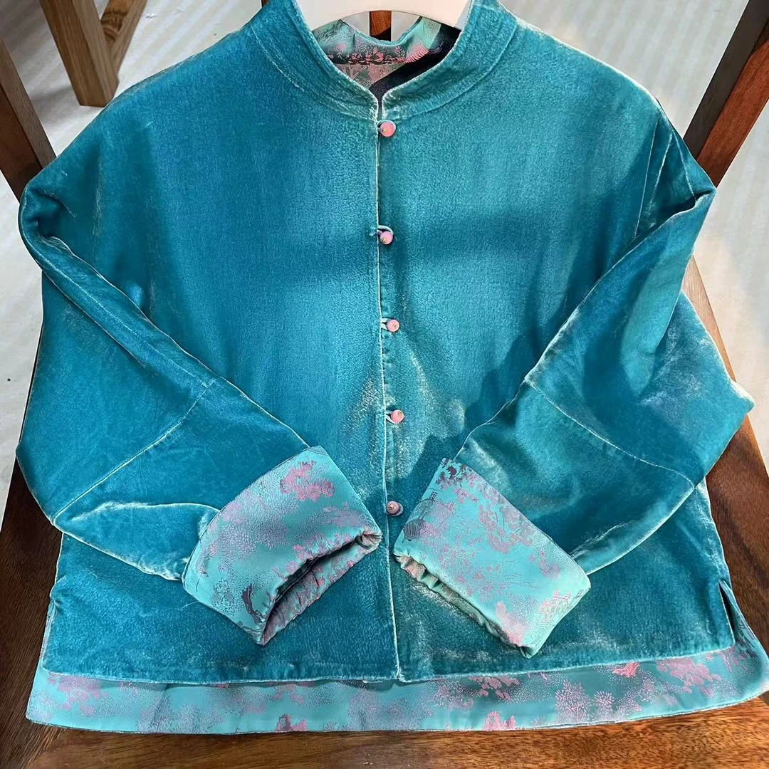 锦丝院【天空】新中式丝绒新款时尚百搭新中式休闲外套6611388