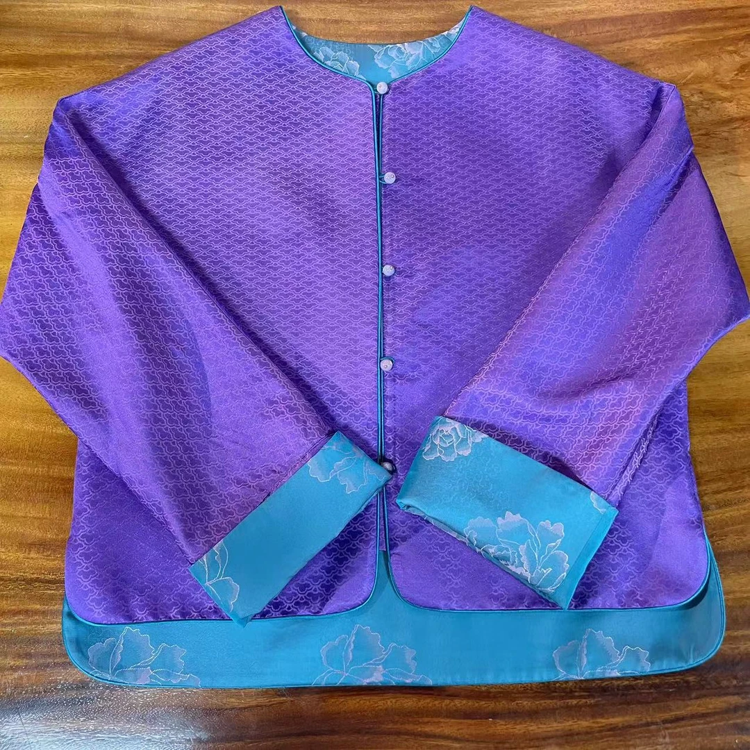 锦丝院新年福利【紫运】上新双面穿油光金丝宋锦外套6611511