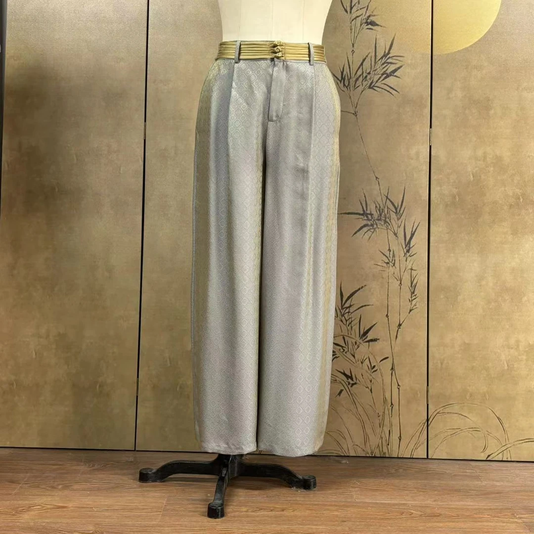 锦丝院微瑕 【伊人】新中式新款高级灰时尚百搭裤子665026