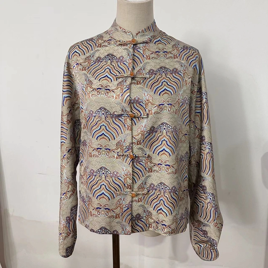 锦丝院[喜临]双面双穿长袖轻奢真丝网红百搭提花外套661199