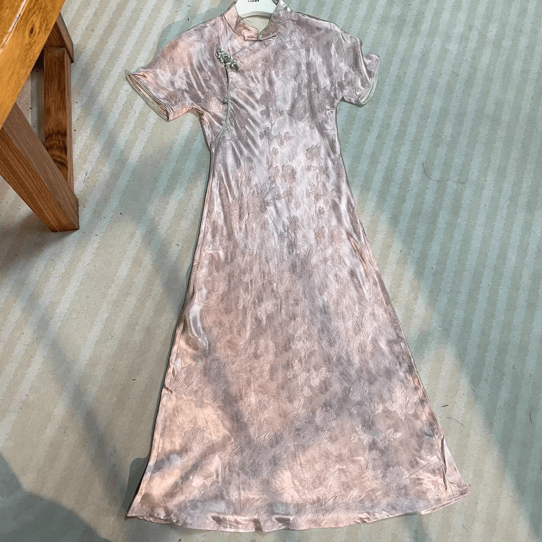 锦丝院断码【粉花】显瘦提花百搭时尚双面穿夏季轻奢连衣裙662100