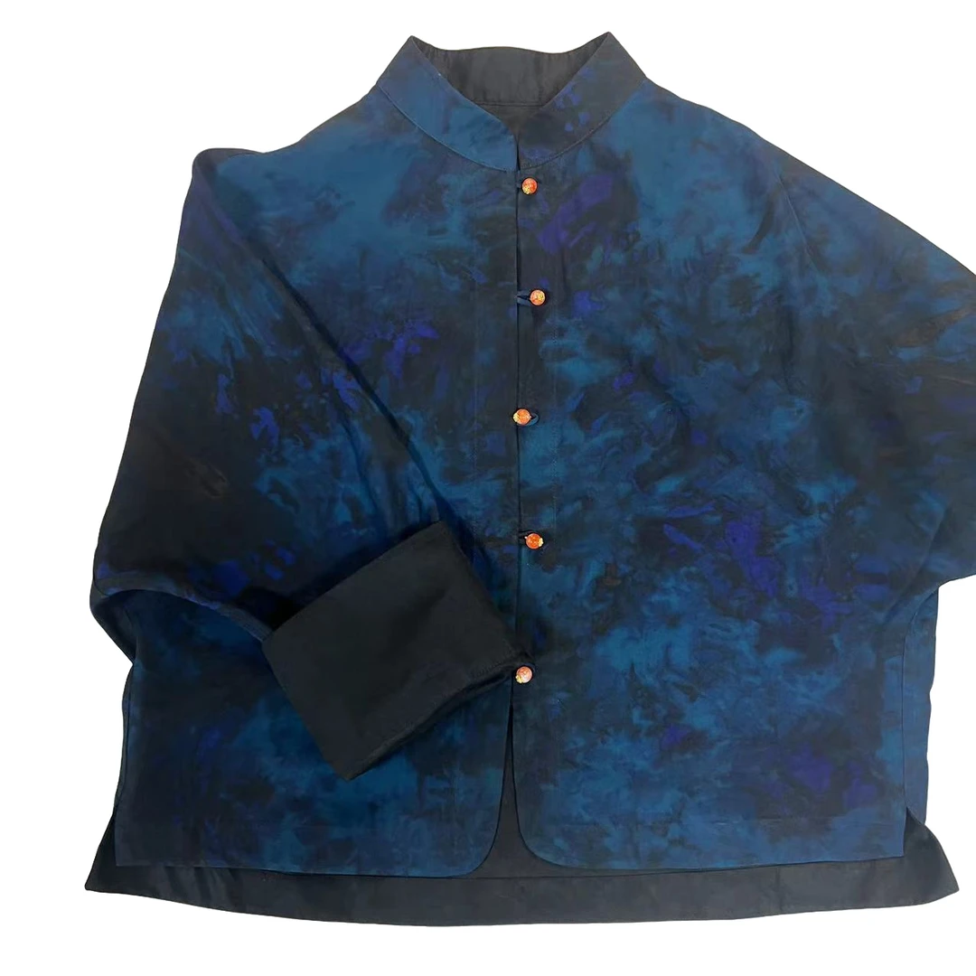 锦丝院【崧蓝】植物染色皮子料休闲时尚百搭复古外套661950