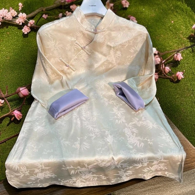 锦丝院微瑕[米竹]夏季轻奢新款时尚新中式重磅复古太太服661251