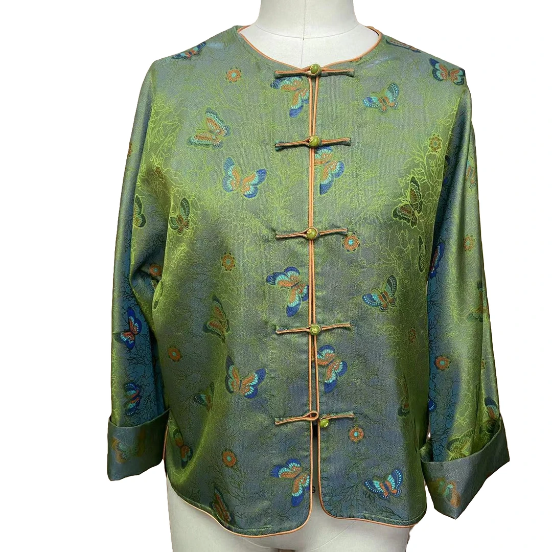 锦丝院 【微瑕彩蝶】 新中式重磅宋锦异色萝双面双穿夏季外套681065