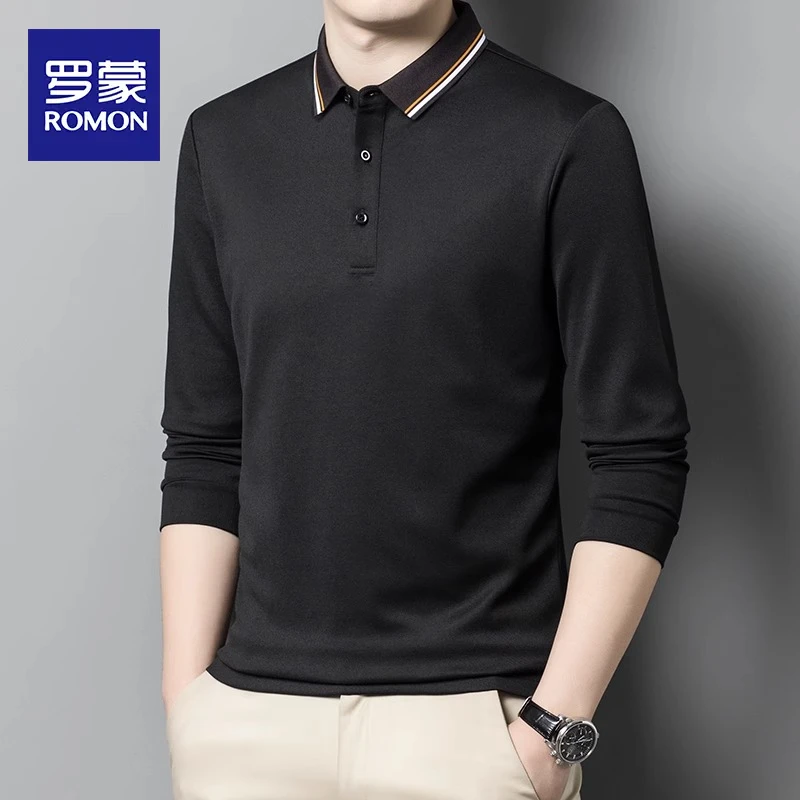 罗蒙商务Polo衫长袖男士秋季2025新款翻领休闲百搭宽松上衣服男装