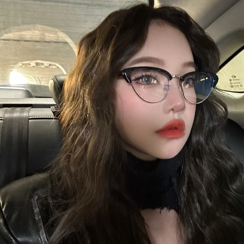韩版金属猫眼眉毛框小脸平光镜女潮素颜装饰眼镜框可配度数近视镜