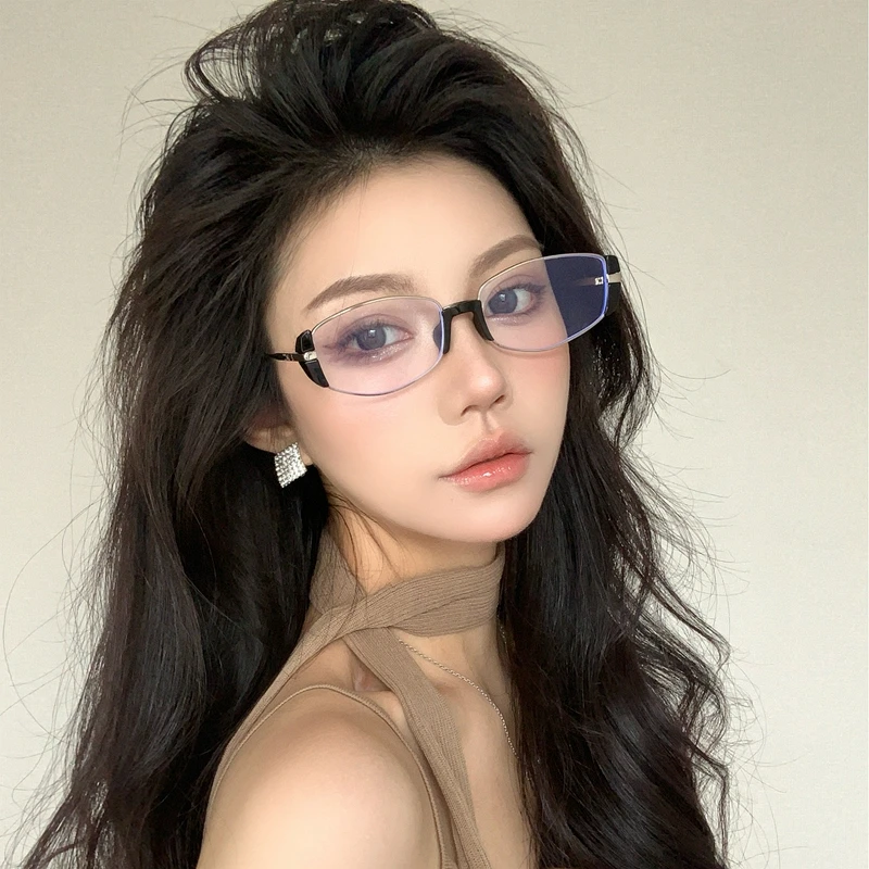 韩版2024新款透明色全框平光镜女款潮猫眼窄框可配度数素颜近视镜
