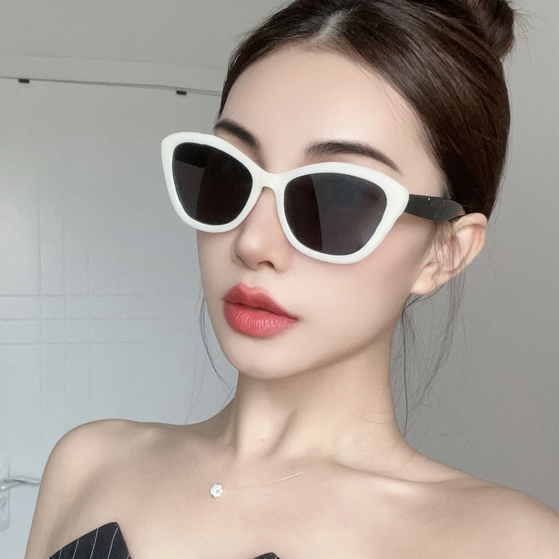 韩版白色多边形墨镜女款潮复古猫眼拼接防紫外线遮阳方圆脸太阳镜