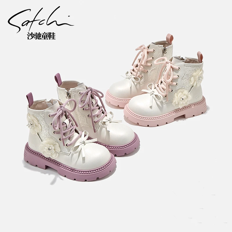 【保暖系列】沙驰儿童棉鞋冬季新款加绒马丁靴保暖女童靴子24710