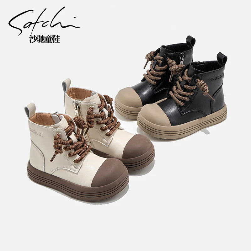 【保暖系列】沙驰童鞋短靴冬季新款加绒二棉保暖皮靴男女童24684