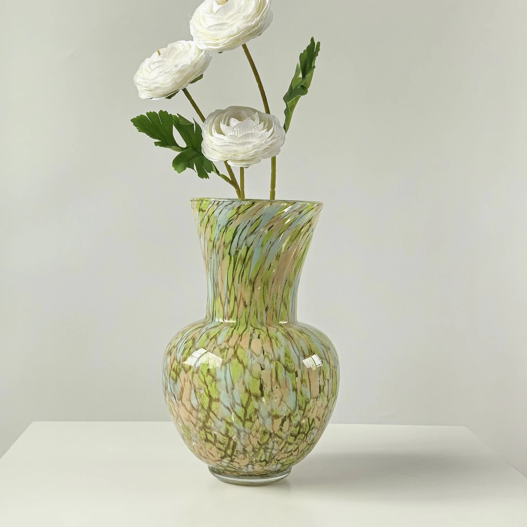 纯手工中古琉璃软装家居样品彩色点点花瓶