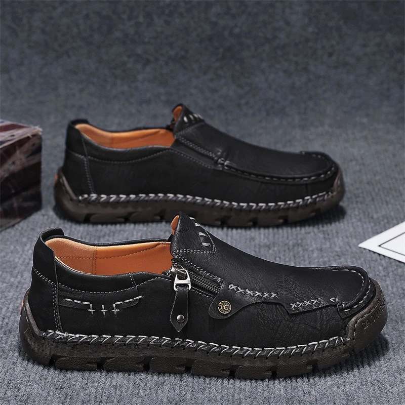 纯手工缝制男鞋真皮透气休闲皮鞋2024新款男士商务鞋套脚男款皮鞋