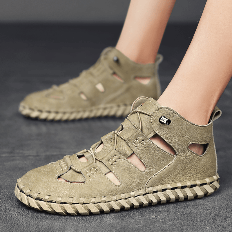 凉鞋男款夏季透气男鞋2024新款包头洞洞沙滩鞋男士开车高帮皮凉鞋