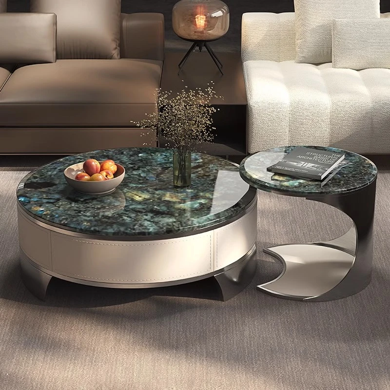 天然大理石客厅家用轻奢意式轻奢圆形大小元组合客厅茶几2024新款