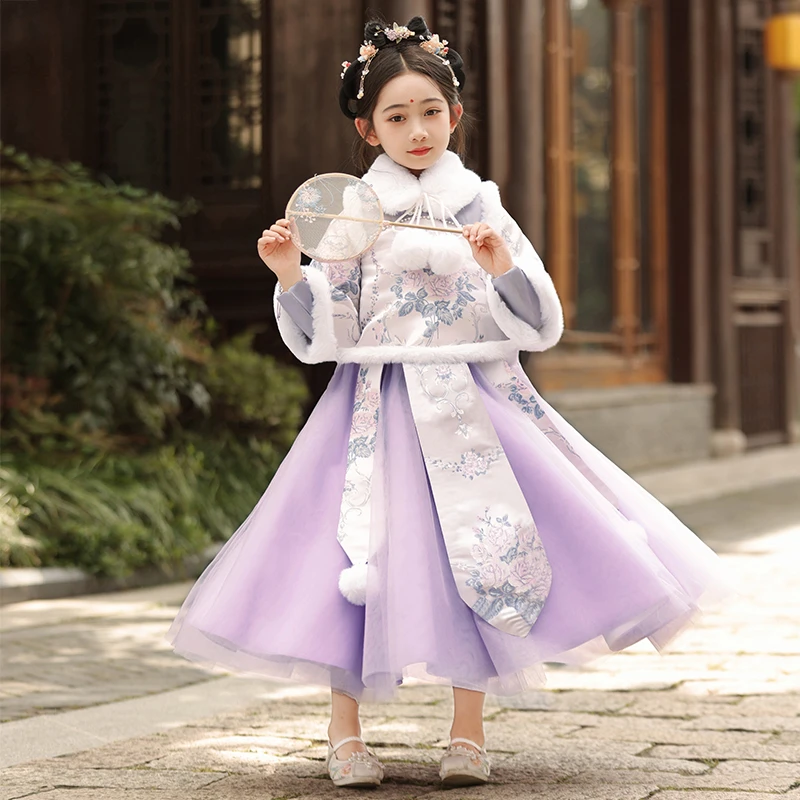 2900女童汉服冬季2023新款秋冬装女孩过年拜年服冬款儿童唐装裙子