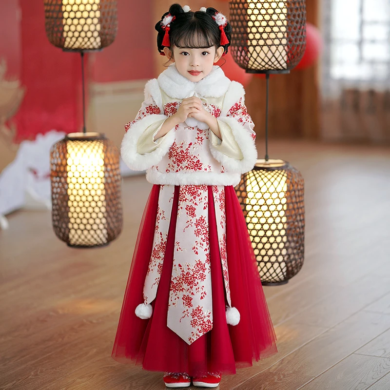 SL2966拜年服女童冬季汉服儿童古装龙年新年中国风连衣裙女孩唐装