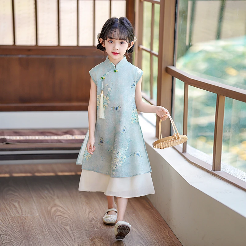 L2095女童旗袍裙汉服连衣裙2025新款夏季女童改良国风裙子