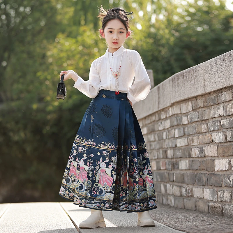 sl2764女童马面裙中秋节儿童汉服古装2024新款连衣裙中国风唐装