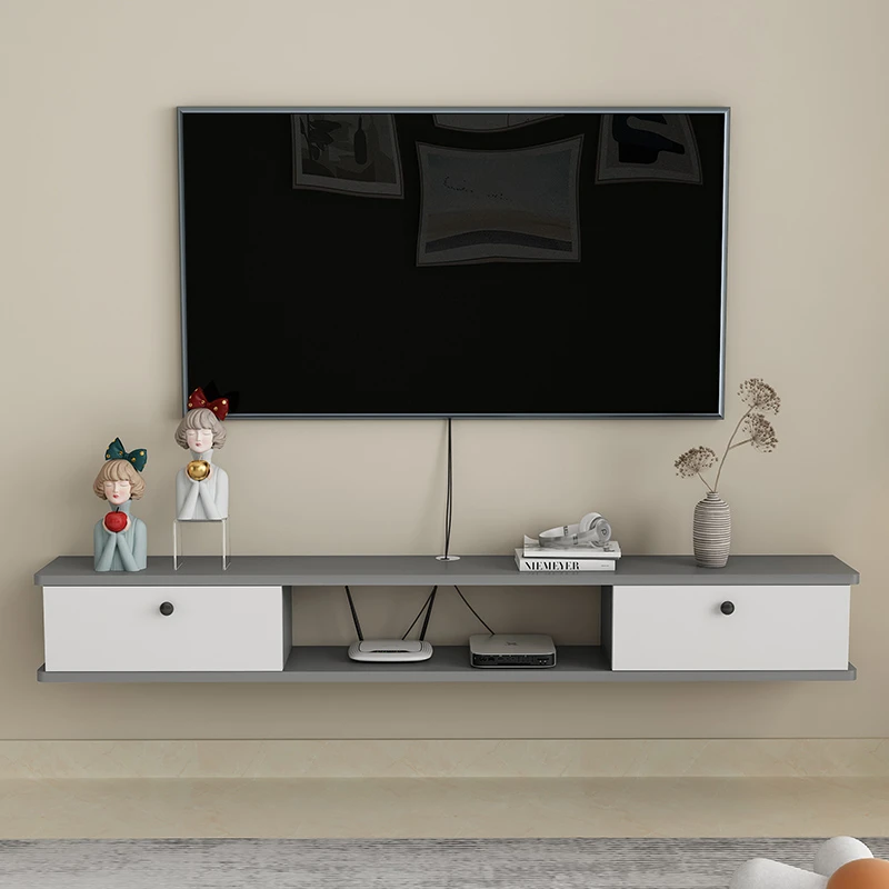 客厅悬挂式现代简约小户型打孔家用悬空收纳柜简易机顶盒架壁挂式