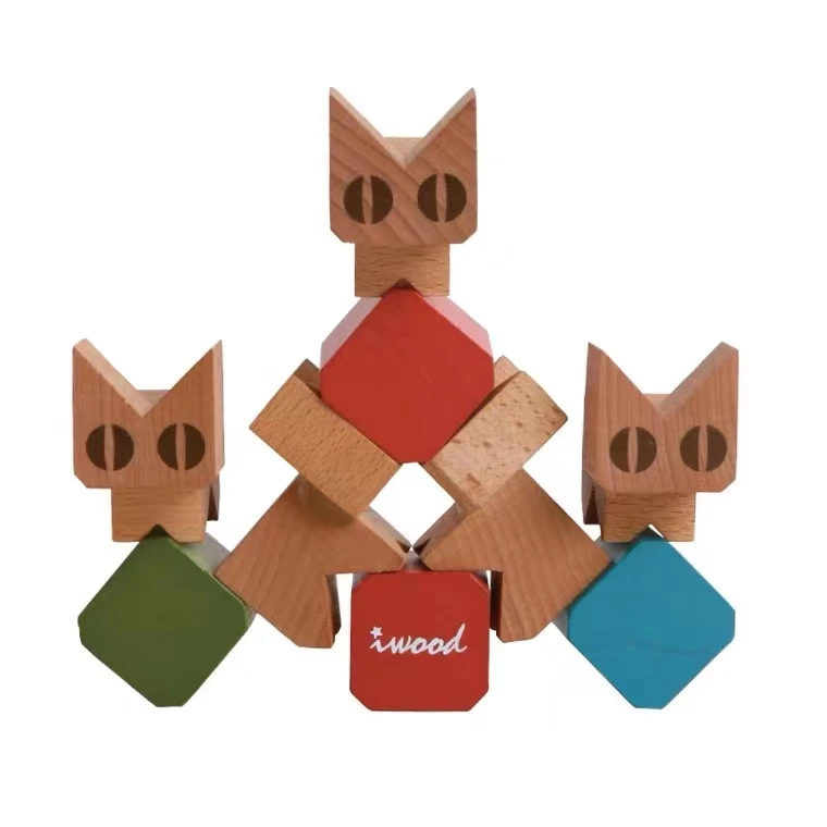 木玩世家木制骑趴猫平衡多样摆件玩具榉木品牌产品榉木品牌产品