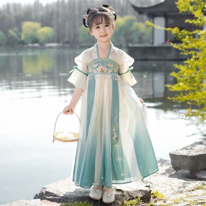 儿童汉服短袖女童夏季薄款连衣裙2024新款中国风古风飘逸仙气古装