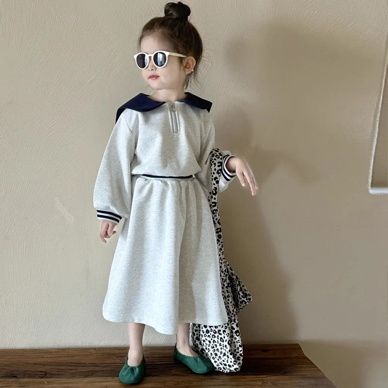 女童春装新款大翻领学院风卫衣半身裙套装宝宝时尚洋气春款两件套