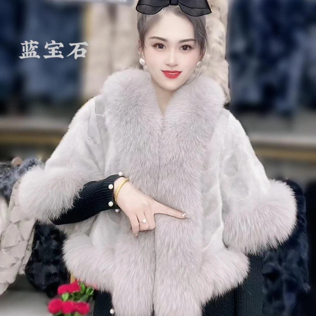 披肩斗篷款高端水貂皮草外套狐狸毛貂皮大衣