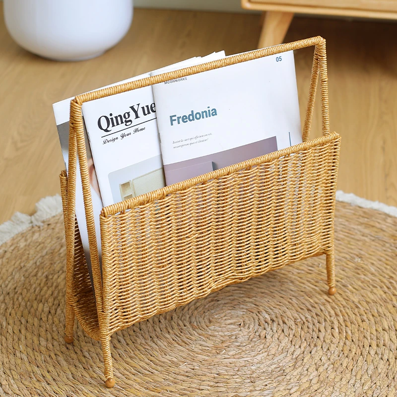 闲储创意仿藤编织民宿咖啡馆杂志收纳架样本房家用客厅书报置物筐