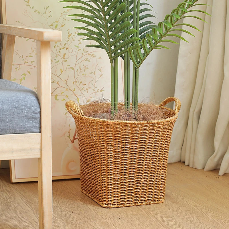 闲储北欧客厅家用插花装饰小篮子仿藤编织桌面整理杂物储物收纳篮