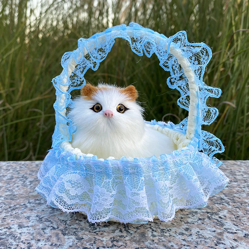 仿真猫咪会叫可爱的小猫咪儿童玩具提篮花篮猫咪毛绒玩偶生日礼物