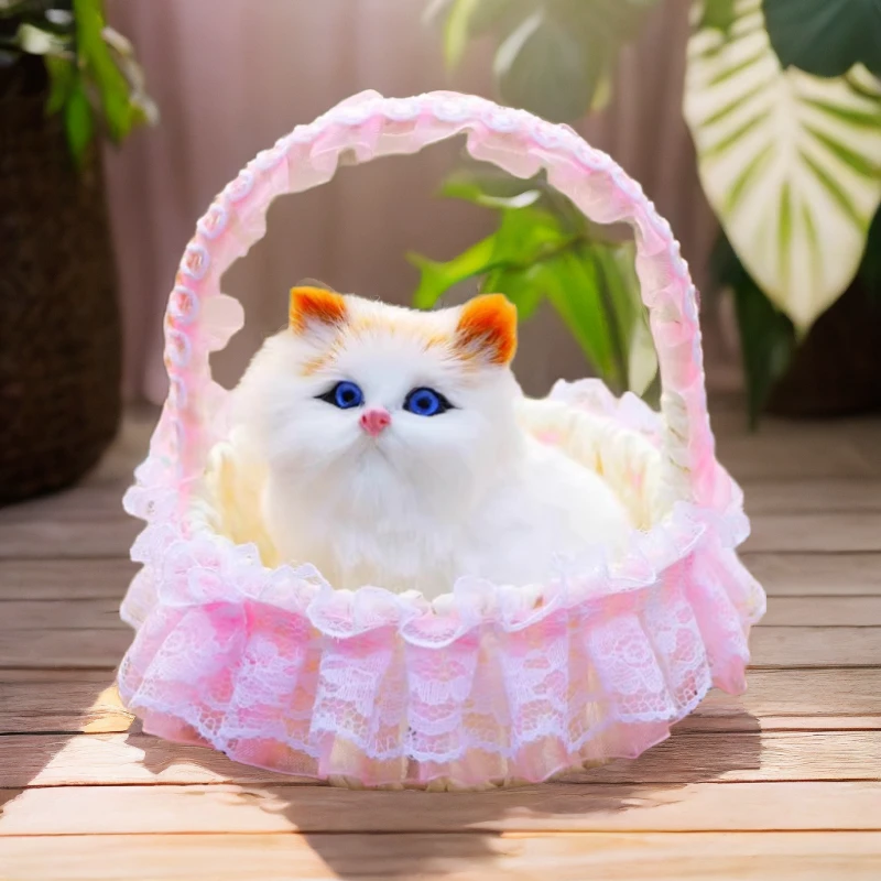 网红益智儿童玩具发光花篮会叫仿真猫咪玩偶可爱的小猫咪生日礼物