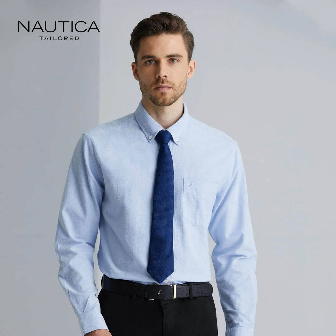 NauticaTailored正装衬衫男爸爸装棉质行政长袖衬衣ZS160822
