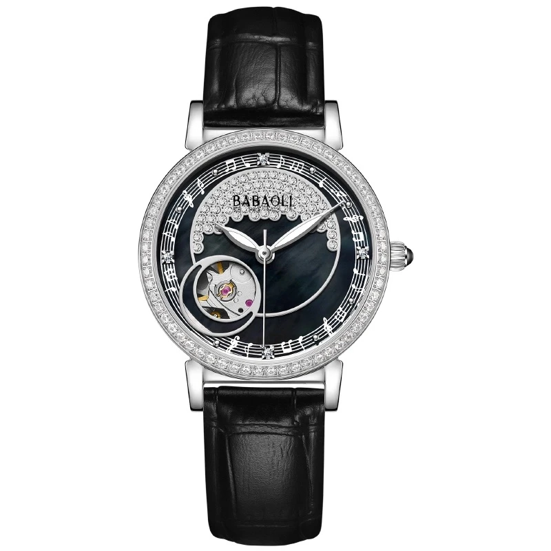 官方正品满钻音符全自动机械女表镂空陀飞轮腕表防水轻奢手表6531