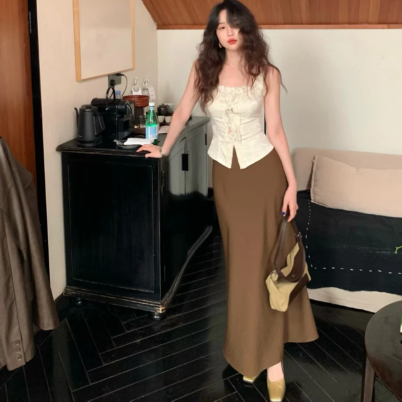 酒午自制新品【夜曲】港风复古斜纹垂感长款大摆半身伞裙秋KLF3804