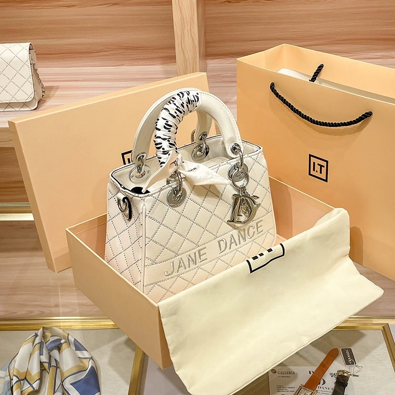 JANE DANCE戴妃包女士真皮手提包2023新款高级感金丝绣线单肩斜挎