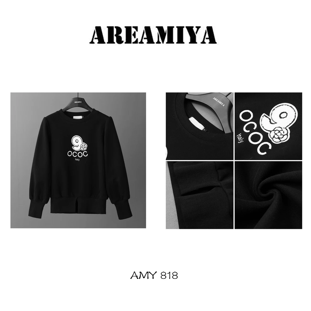 【鑫燃Kiki】休闲特调设计感字母刺绣图案拼接圆领卫衣/卫裤AMY818