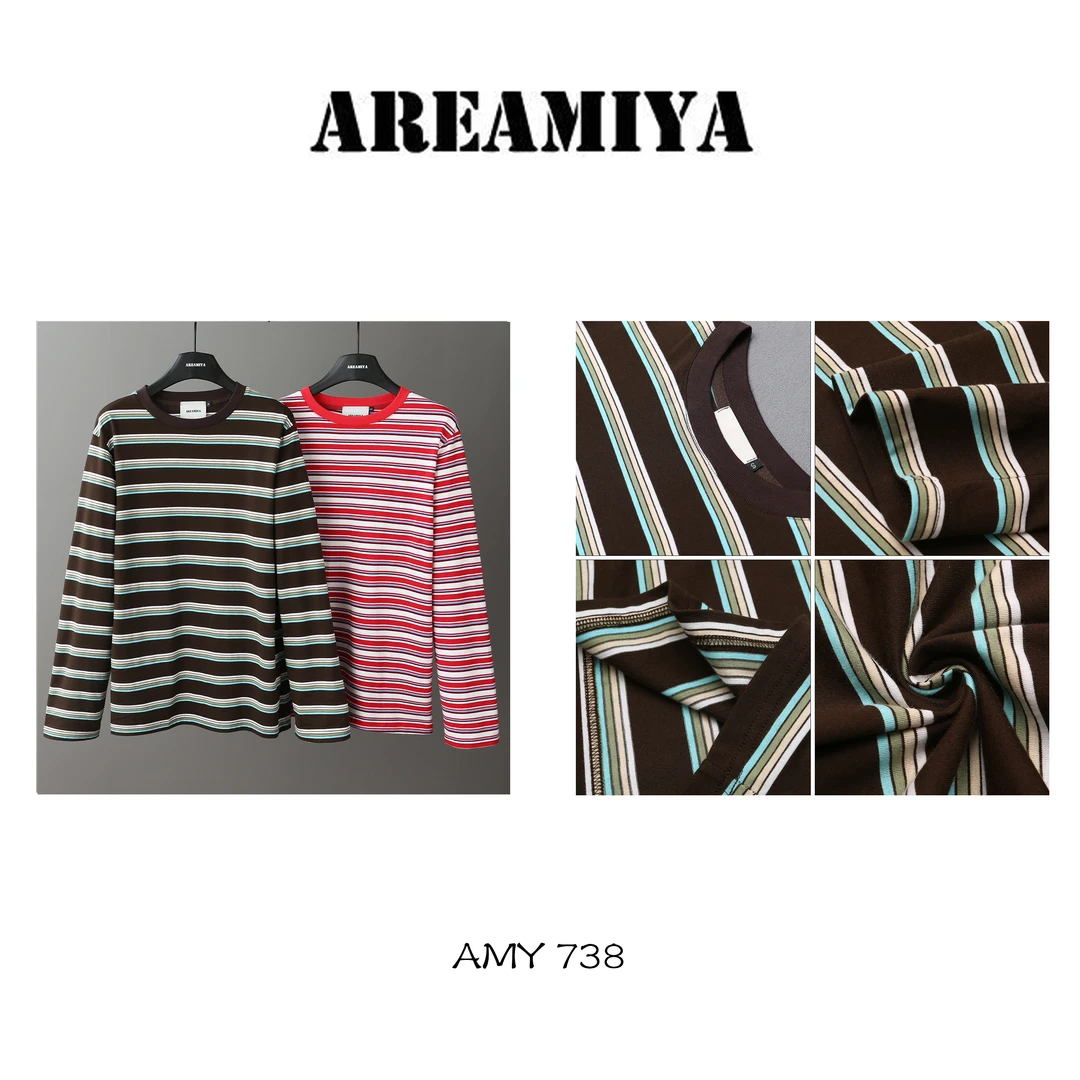 张然然【松弛感条纹】美式复古撞色条纹长袖AMY738