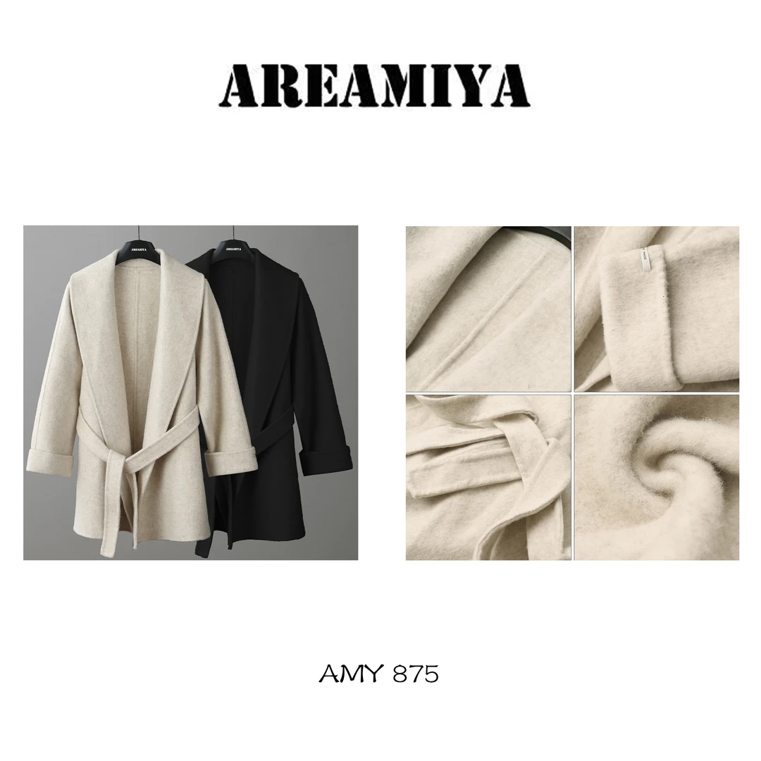 西西里的傍晚大翻领系带双面绒呢子大衣AMY875