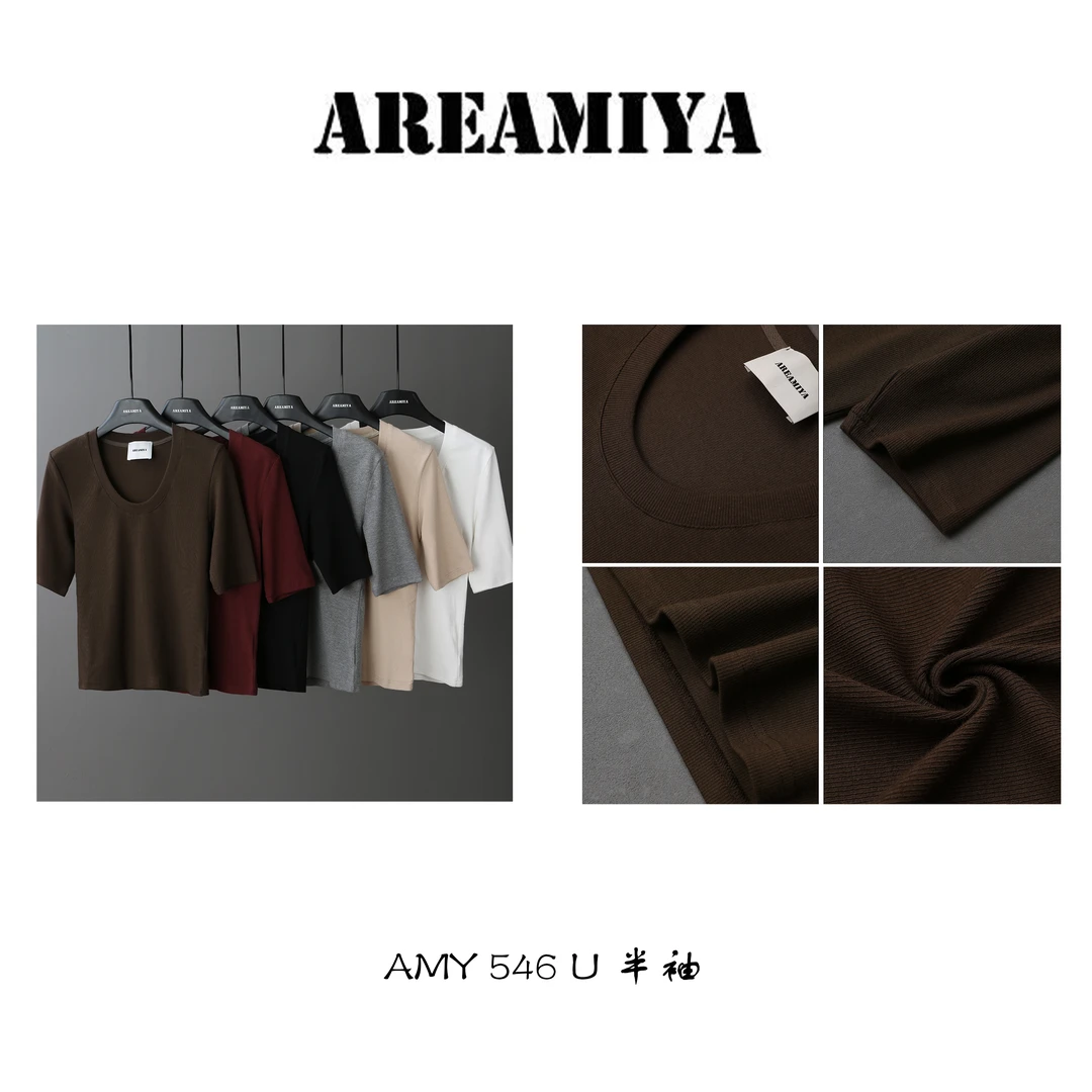 C位纯欲风修身纯色中袖T AMY546现货/圆领/U领/V领
