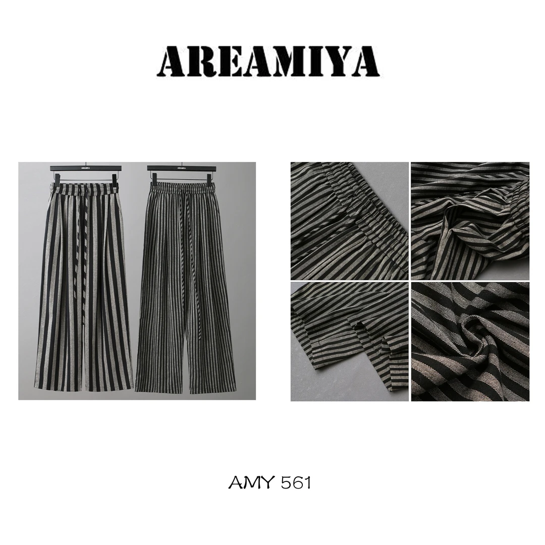 【阿楠推荐】自然派宽条纹高腰阔腿直筒长裤AMY561