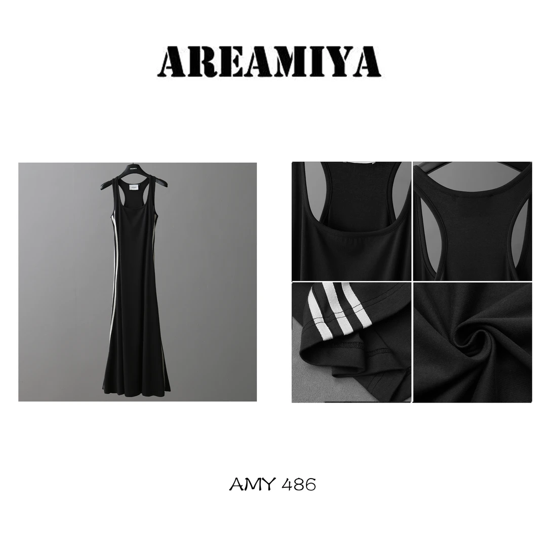 【涴七七专属】美式复古运动风休闲收腰A字背心裙 AMY486