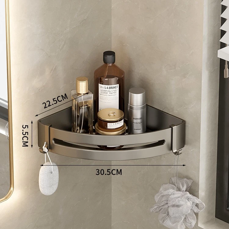 尔沫灰色浴室淋浴置物架卫生间免打孔厕所间漱台三角篮澡壁挂收纳